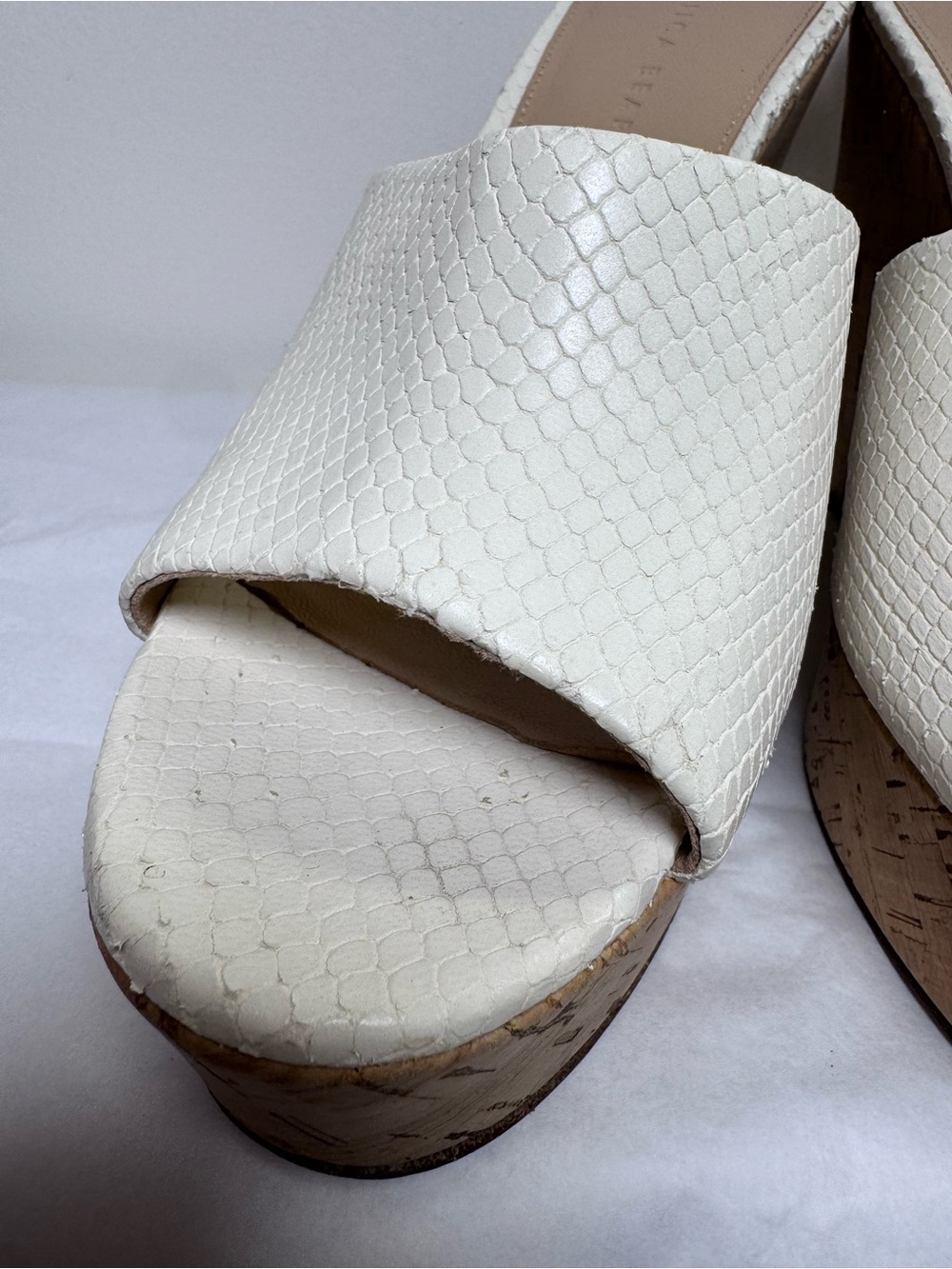 Veronica Beard Dali Python-Embossed Leather & Cork Platform Wedge Mules 10 - Picture 8 of 8